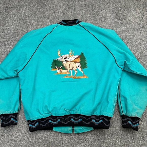 Vtg Walls Mountain Jacket Med Blue Canvas Fleece Blanket Lined Aztec Bomber USA - Picture 3 of 12